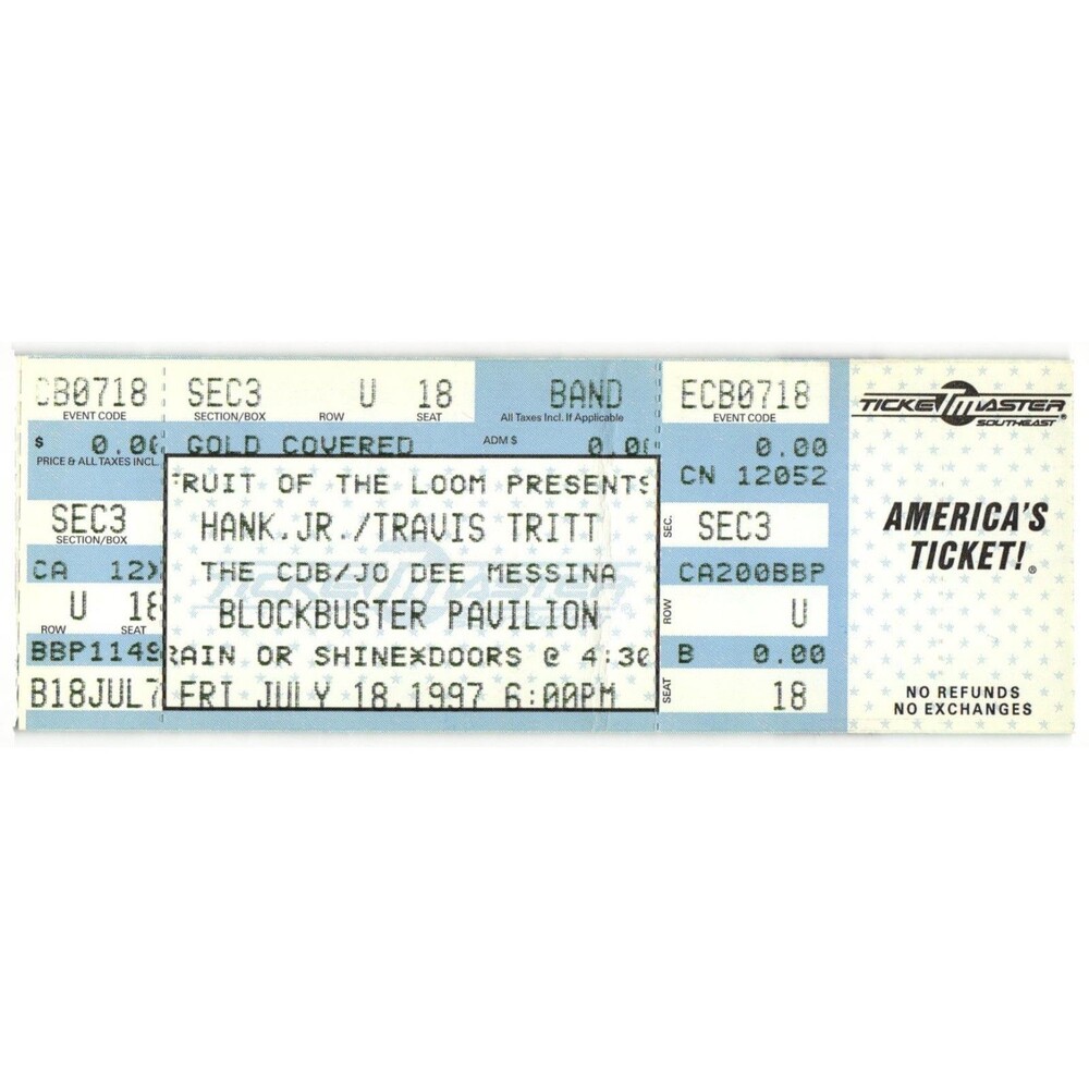 Vintage 1997 Hank Williams Jr Travis Tritt Full Concert Ticket Stub Charlotte NC